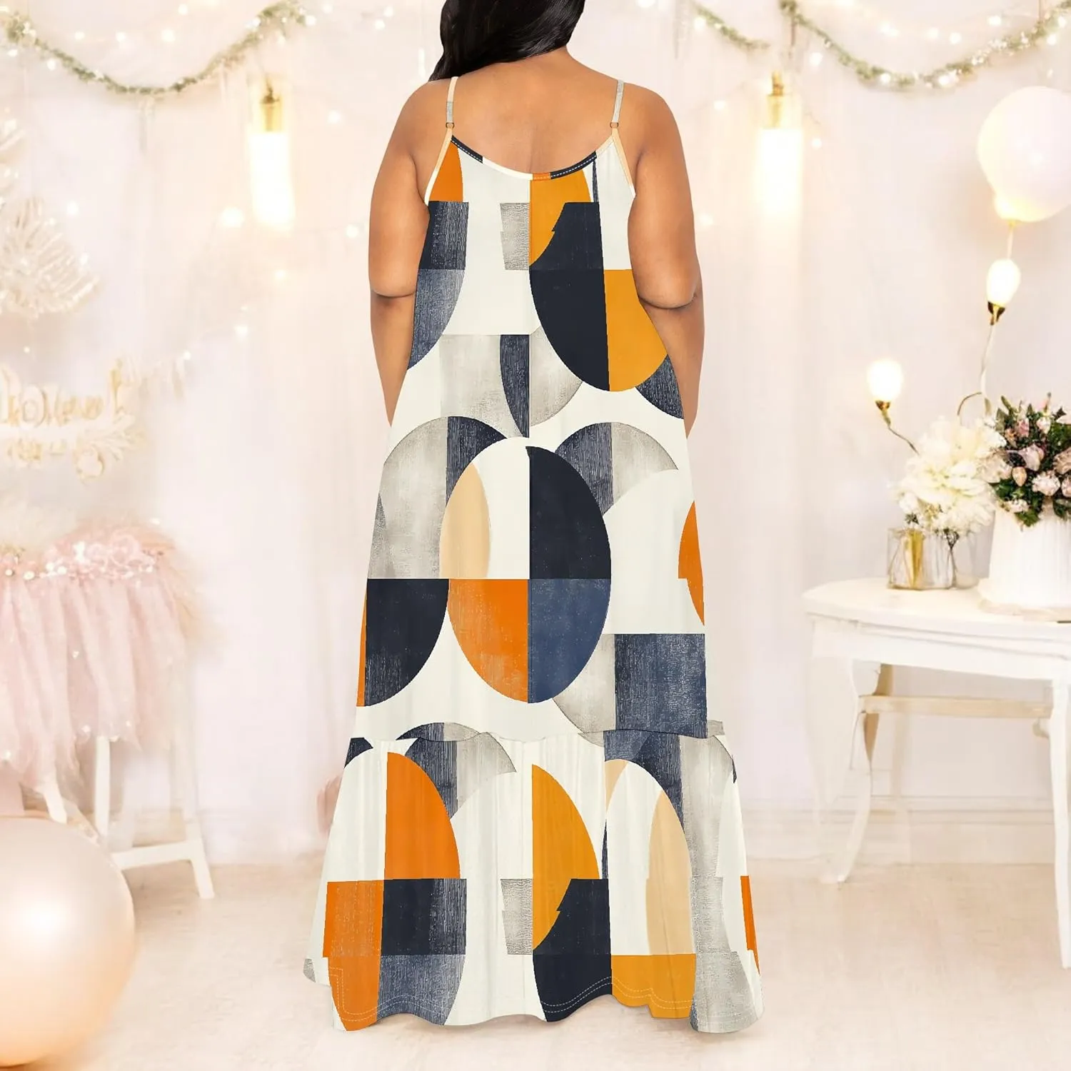 Women's Summer Plus Size Maxi Dress Long Casual Boho Sleeveless Spaghetti Strap Floral Print Beach Flowy Sun Dresses