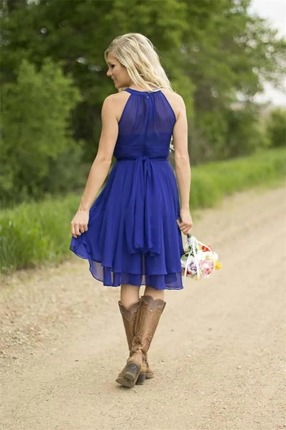 Yuxin Short Chiffon Bridesmaid Dresses 2025 Western Knee Length Formal Gowns for Country Wedding Guest Dress