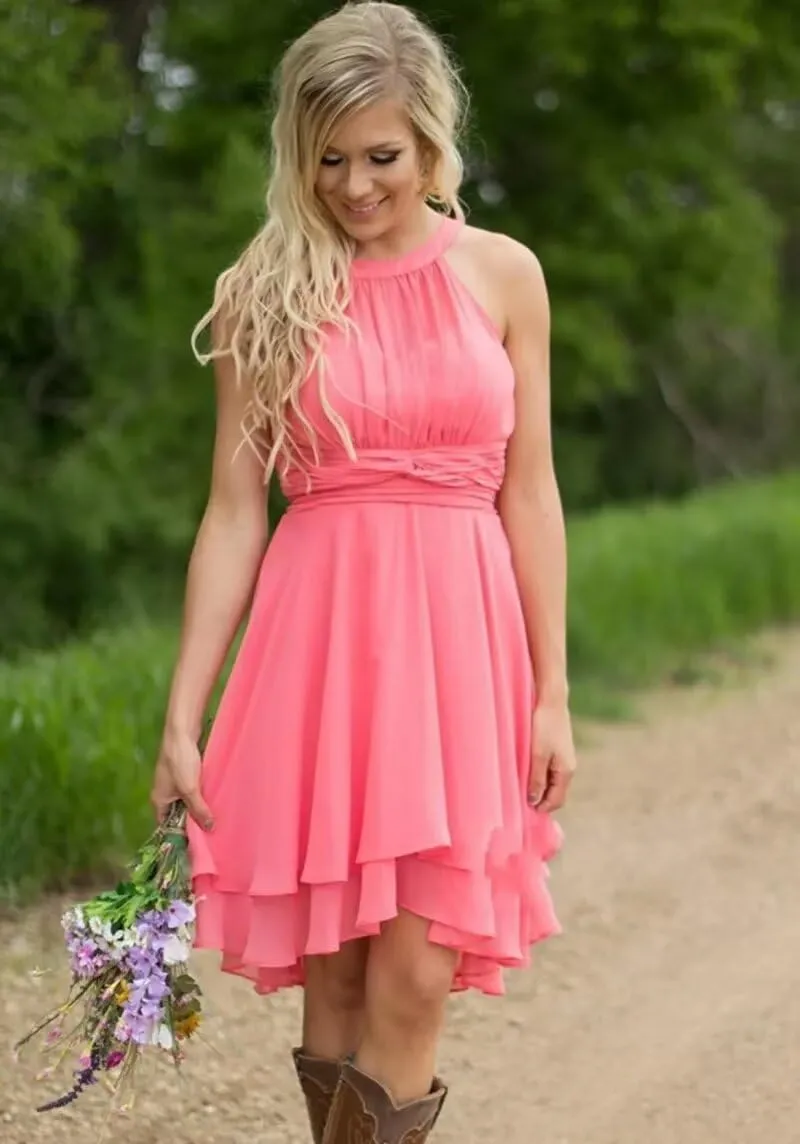 Yuxin Short Chiffon Bridesmaid Dresses 2025 Western Knee Length Formal Gowns for Country Wedding Guest Dress