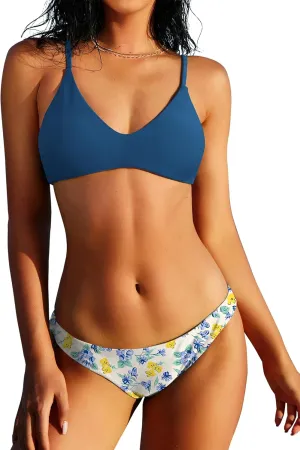 ZAFUL Women's Solid Spaghetti Strap Bralette Bikini Set Two Piece Swimsuit