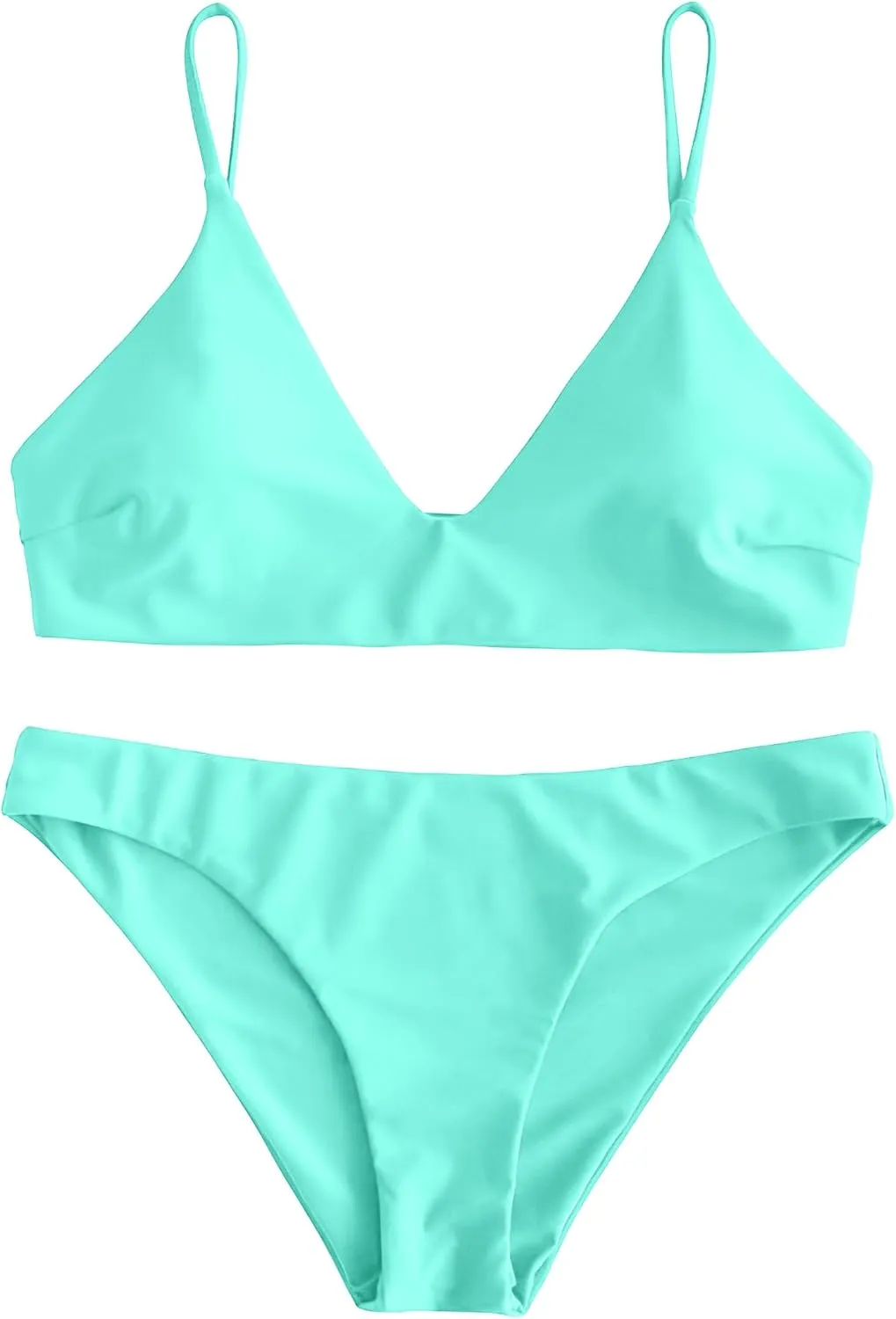 ZAFUL Women's Solid Spaghetti Strap Bralette Bikini Set Two Piece Swimsuit