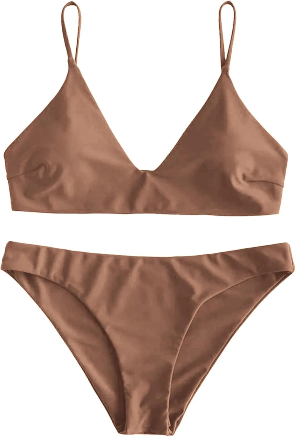 ZAFUL Women's Solid Spaghetti Strap Bralette Bikini Set Two Piece Swimsuit