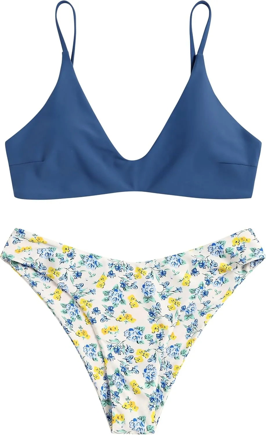 ZAFUL Women's Solid Spaghetti Strap Bralette Bikini Set Two Piece Swimsuit