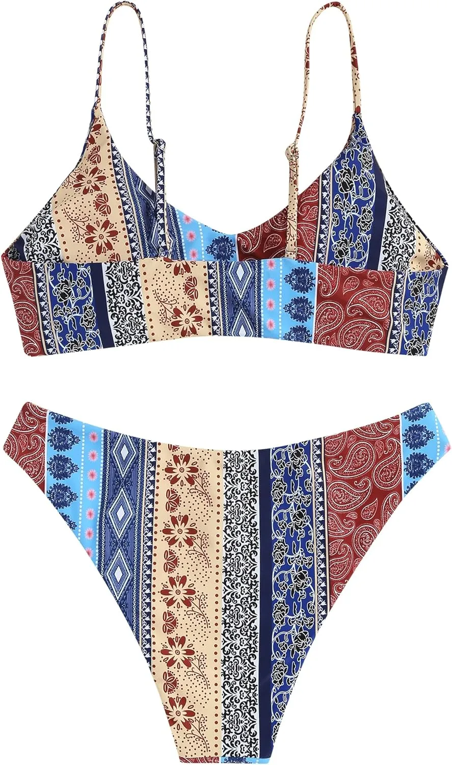 ZAFUL Women's Solid Spaghetti Strap Bralette Bikini Set Two Piece Swimsuit